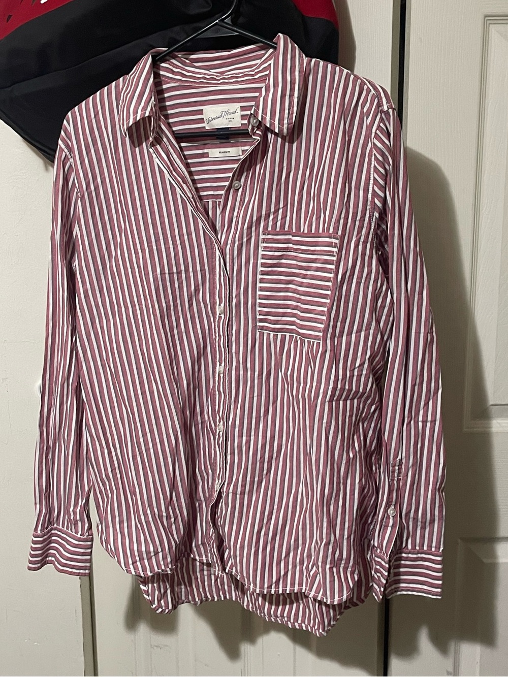 Universal Thread Red and White Striped Button-Down Shirt